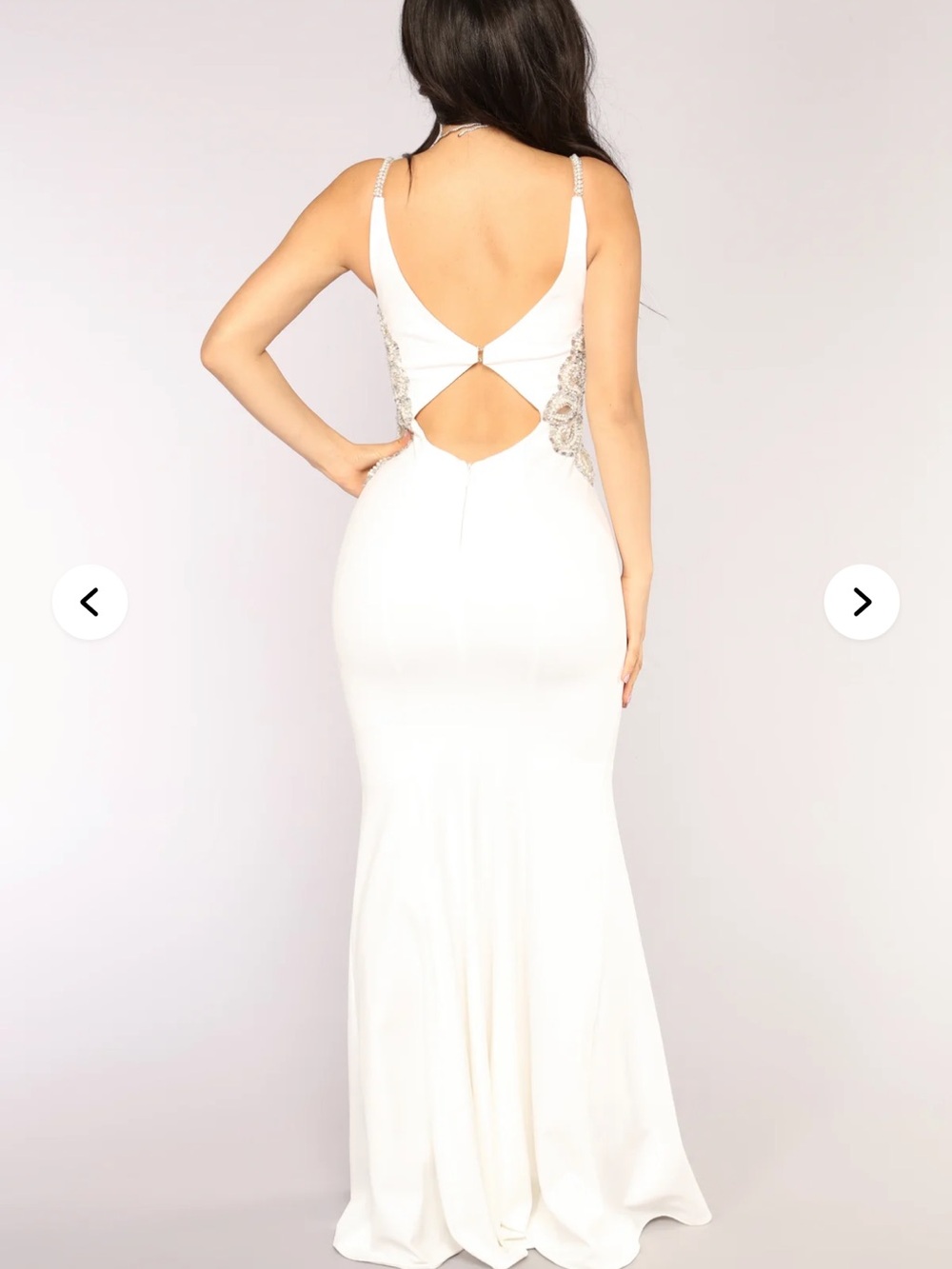 Fashion Nova Ivory Gown with Gold Beaded Side Accents - Picture 2 of 6